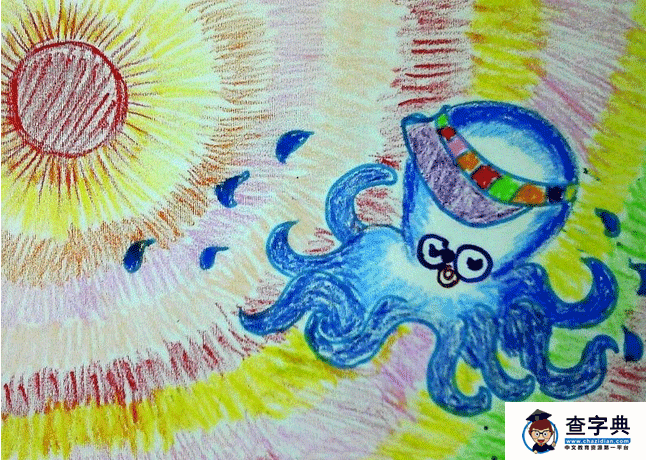 蓝色的章鱼简单幼儿蜡笔画图片1