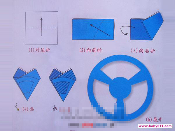 三角折剪——方向盘 - 儿童剪纸1